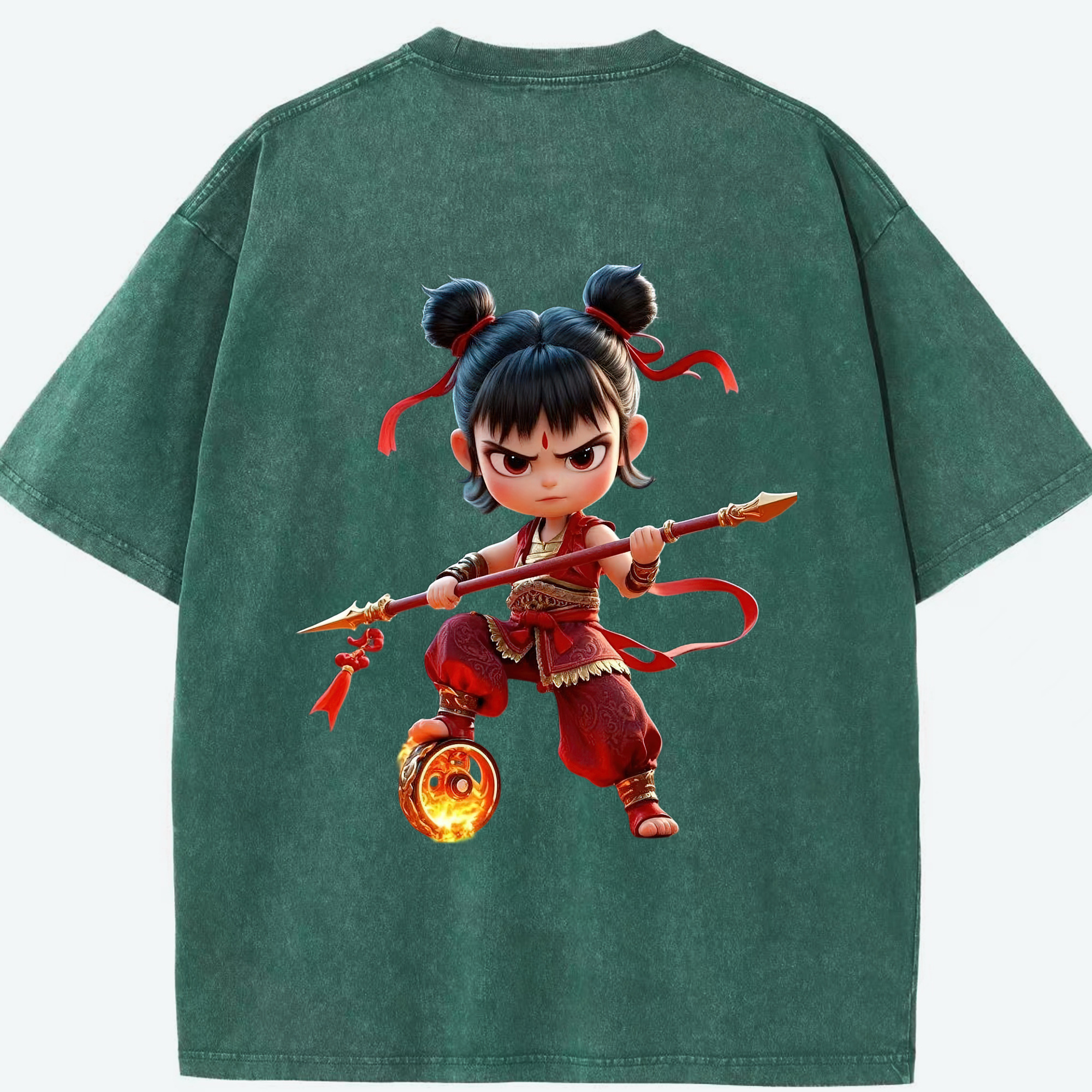 （画像用） Ne Zha 2 ナタ 魔童の大暴れ 綿100% ヴィンテージ風 半袖Tシャツ（背面プリント）